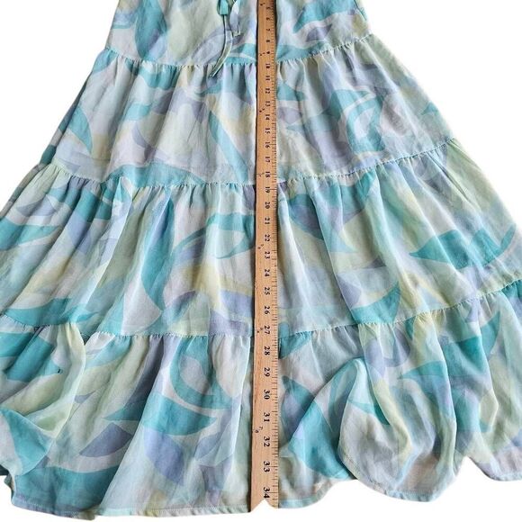 Sky to moon Sz S blue multicolor maxi skirt and open back top set - Picture 6 of 7